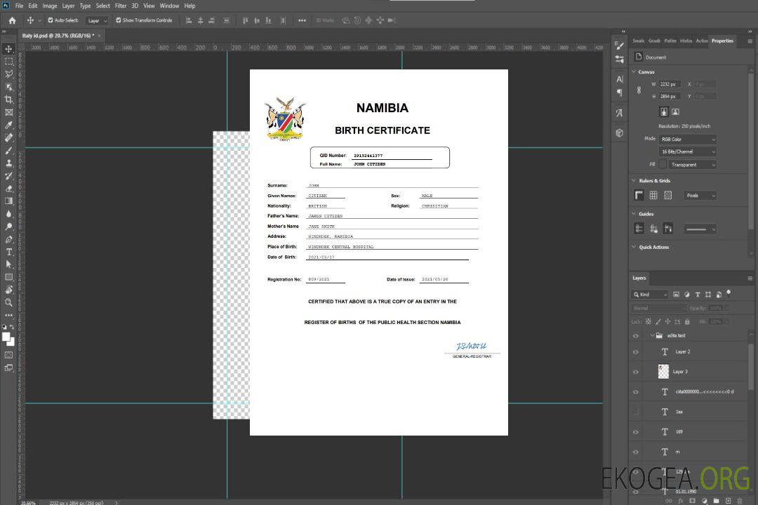 Modèle Word et PDF d'acte de naissance en Namibie template Modèle Word et PDF d'acte de naissance en Namibie template
